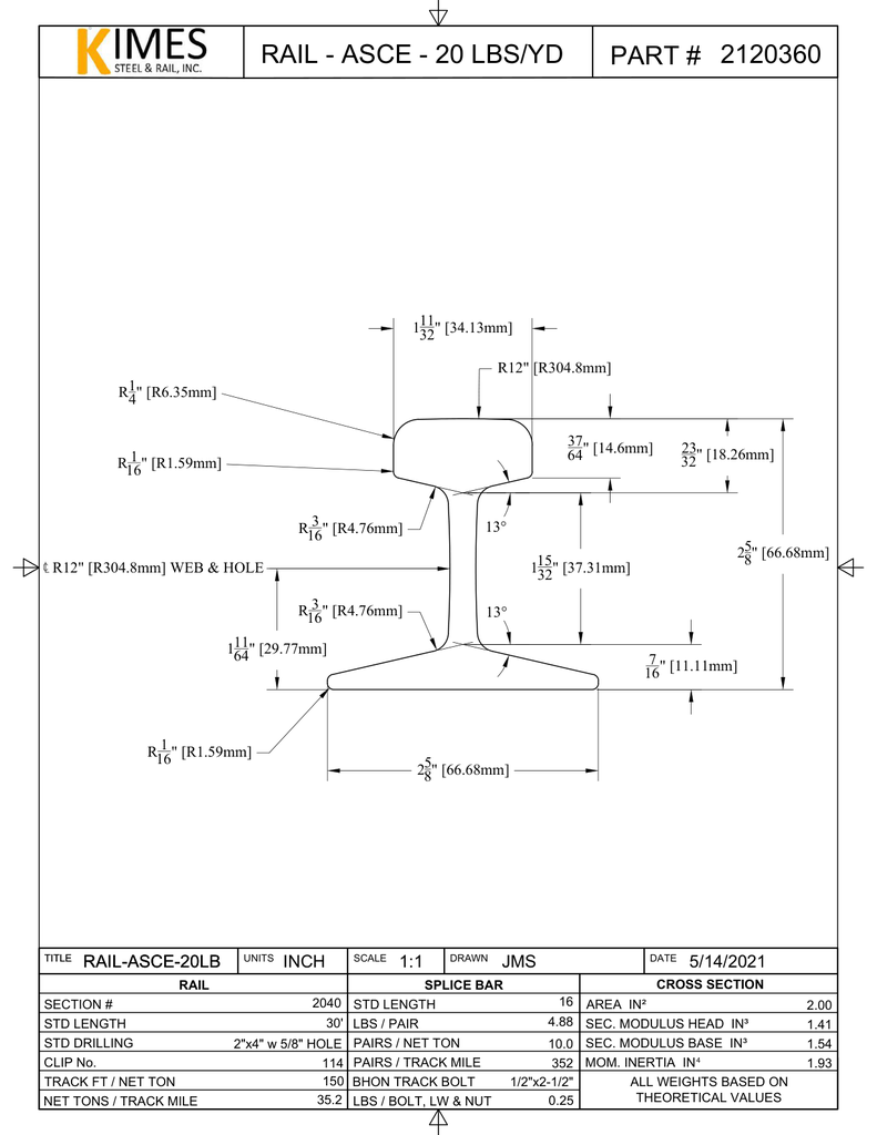 ASCE 20 lb Rail Drawing