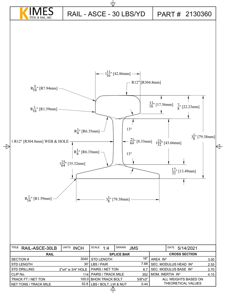 ASCE 30 lb Rail Drawing