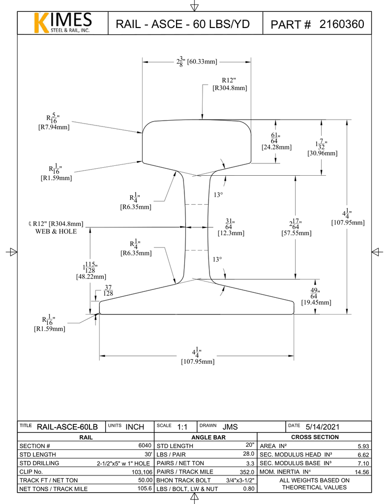 ASCE 60 lb Rail Drawing