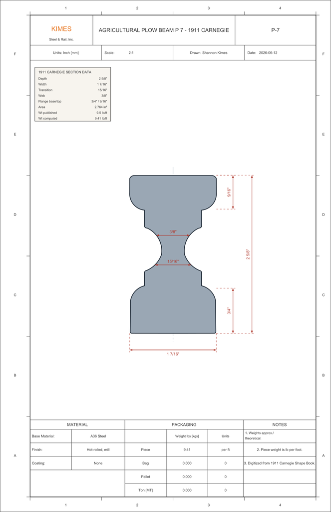 Agricultural Plow Beam P-7