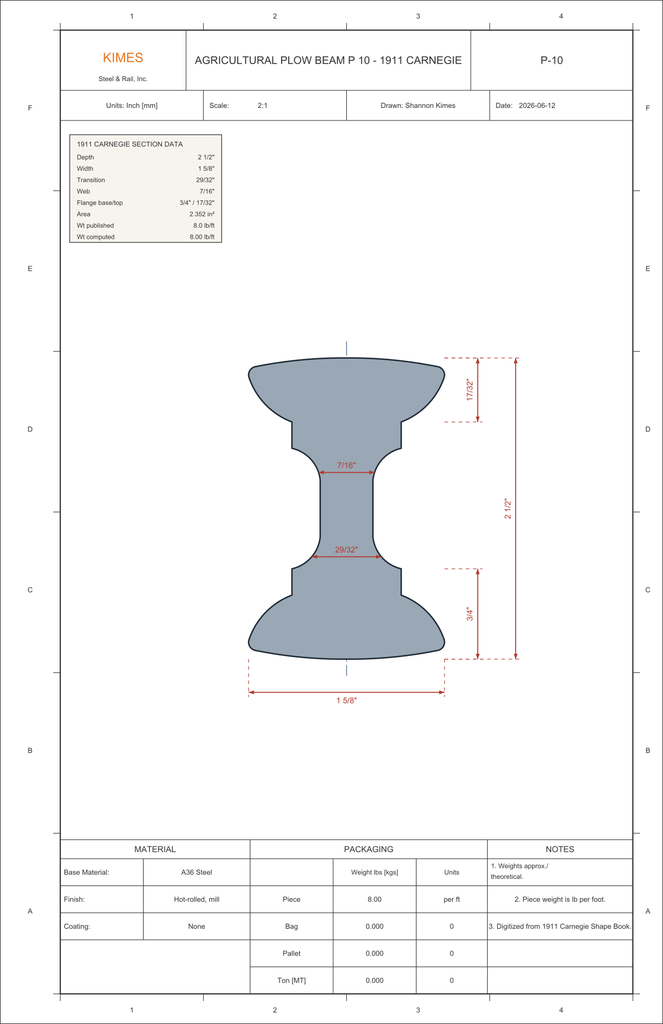 Agricultural Plow Beam P-10