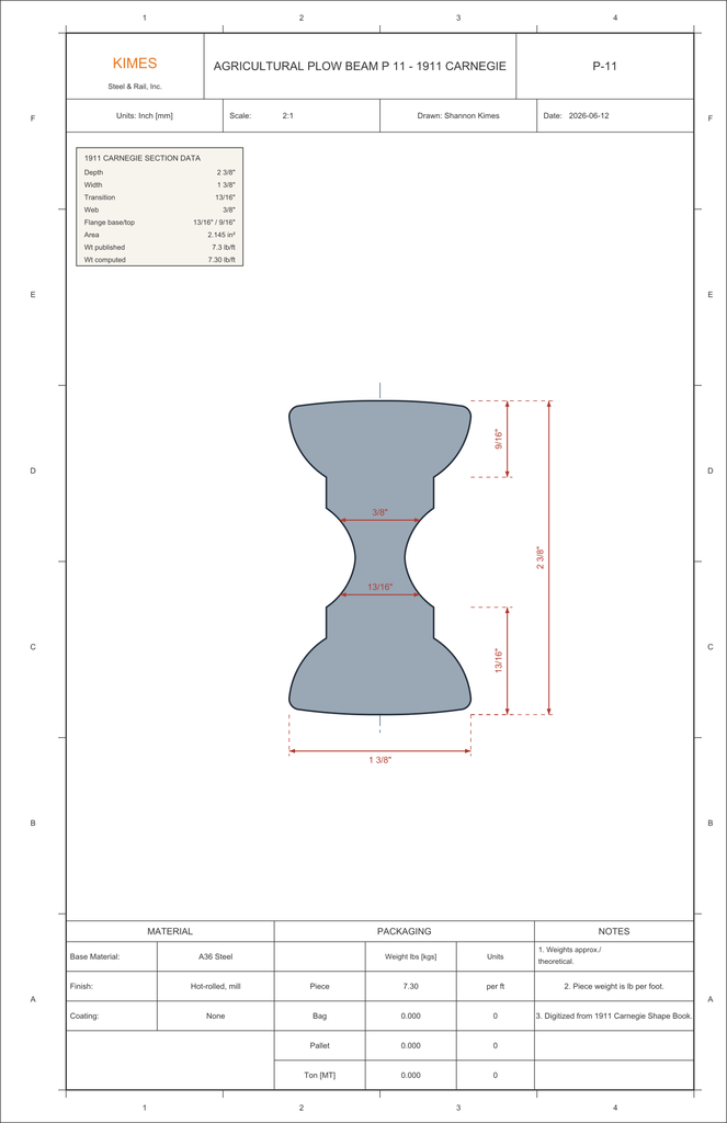 [P-11] Agricultural Plow Beam P-11