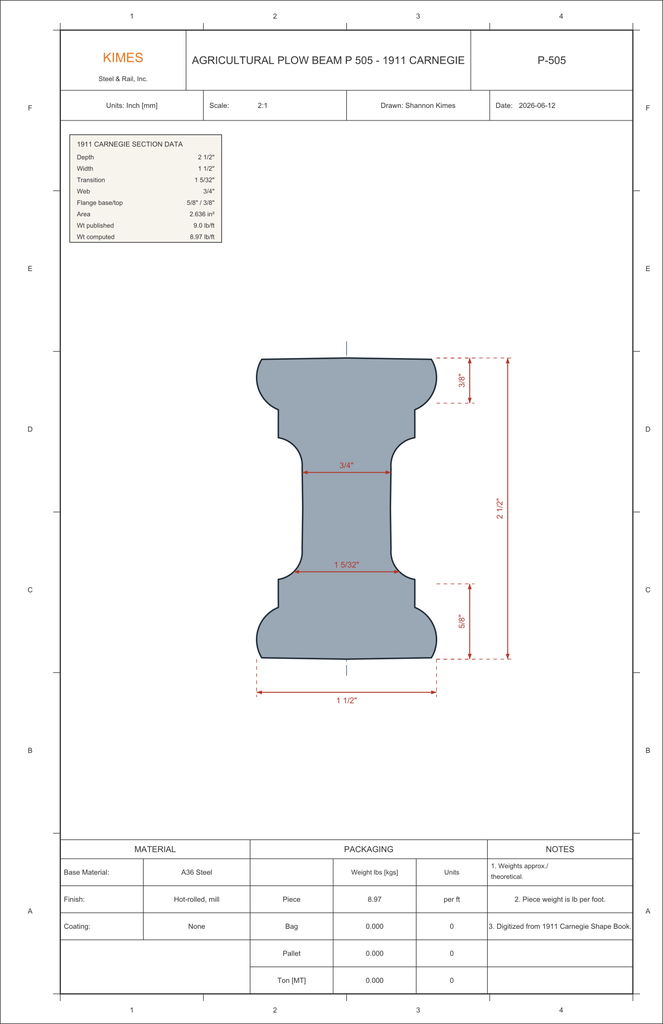 [P-505] Agricultural Plow Beam P-505